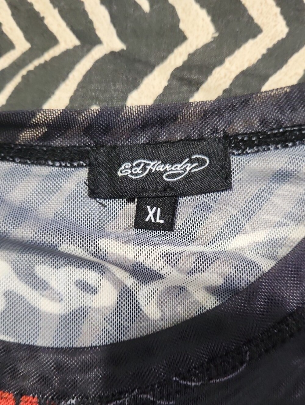 Ed Hardy Black Mesh Short-Sleeve Dragon Crop Top - Picture 4 of 5